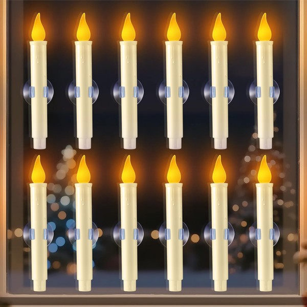 Meonum 12 Pack Window Candles Battery Operated, 7.6 Inch Christmas