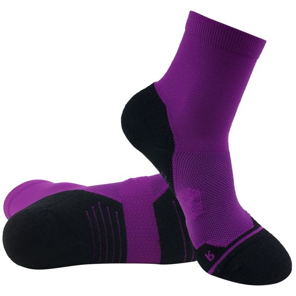 Padded Socks for Men HUSO Tennis Seamless Cushioned Moisture Wicking Compression Running Socks, Purple 1-Pack