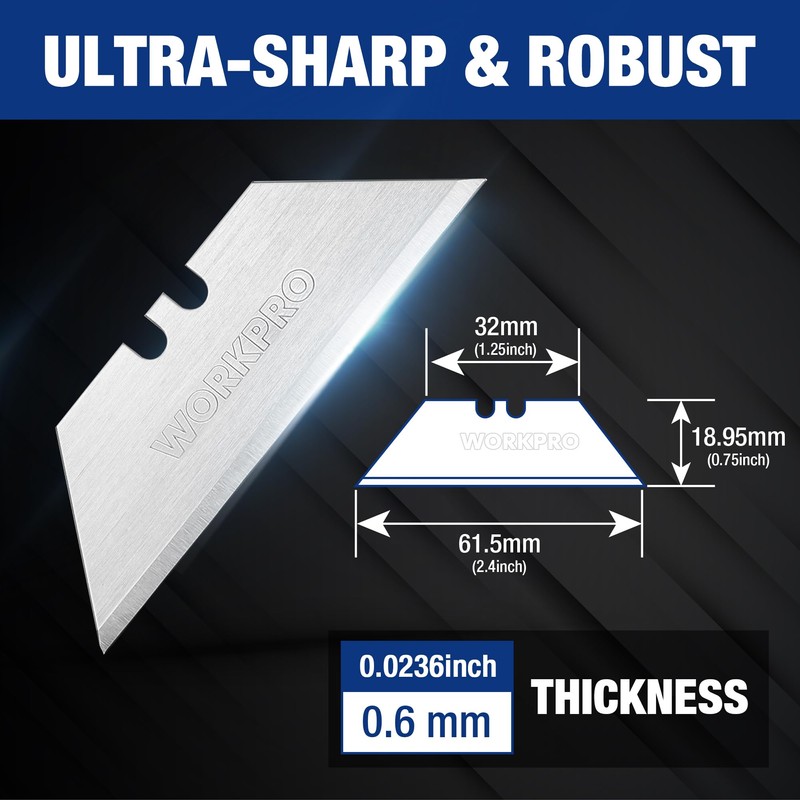 WORKPRO 200-Pack Utility Knife Blades with Dispenser, SK5 Steel Box