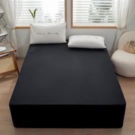 rushrushlulu Bedding TwinXL Size Fitted Sheet Only-TwinXL Size Deep Pocket Bottom Fitted Sheet Fits 15inches Bed Matress Sheet Soft and Microfiber Easy Care-Black