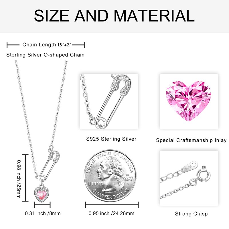 YV-cozx Safety Pin Necklace Heart shaped Pendant Safety Needle Pendant