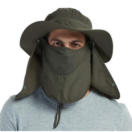 DDYOUTDOOR 07-281 Fashion Summer Outdoor Sun Protection Fishing Cap Neck Face Flap Hat Wide Brim (Army Green)