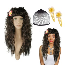 1 Wavy Wig, 1 Woven Net, 2 Hairpins, Fashionable Curly Long Hair, Role-Playing Props, Costume Matching Decoration.
