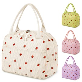 Vortix Women's Lunch Bag, Insulated Lunch Bag with Waterproof/Oil Lining Material, Small Cooler Bag for Travel, Portable Lunch Bag for School, Work, Picnic, Travel (Beige)