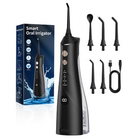 Water Flosser for Teeth Cordless, Oral Irrigator 5 Jet Tips and 4 Modes, Dental Care and Interdental Cleaning, Oral Care, Large Tank, IPX7 Waterproof, for Home and Travel Black