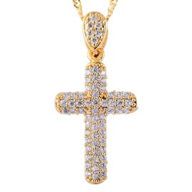 RIZILIA Cross Pendant with 45cm(18") Chain & Round Cut Gemstones CZ [White Topaz] in 18K Yellow Gold Plated, Simple Modern Elegance