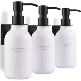 Shampoo and Conditioner Dispenser Wall Mounted Set of 3 White Black - No Drill Shower Soap Dispenser for Bathroom Refillable - Spa Hotel Style Accessories by MaisoNovo
