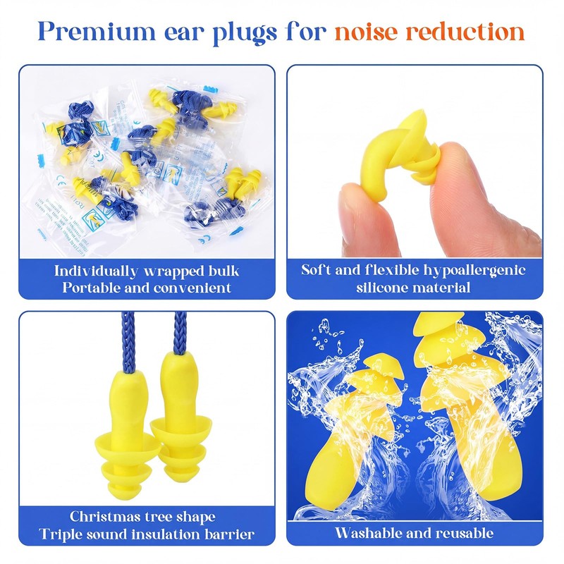 500 Pairs Corded Ear Plugs Bulk 25dB NRR with String,Blue