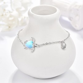 KINGWHYTE Sea Turtle Bracelet 925 Sterling Silver Moonstone Bracelet Adjustable Turtle Bracelets Animals Jewellry Birthday Christmas Gifts for Women Girls