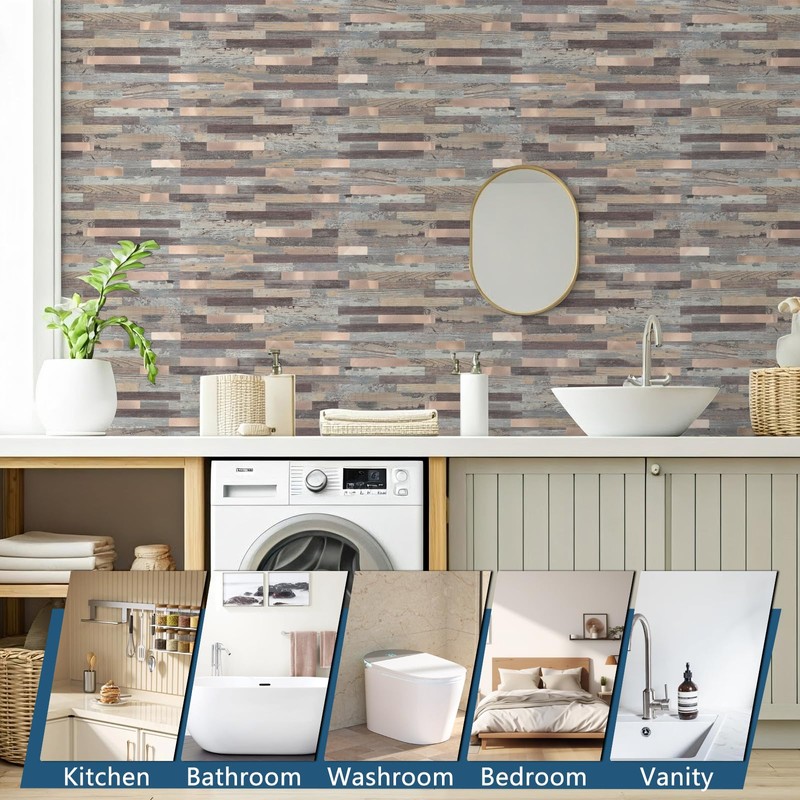 Yipscazo 40 Sheets Peel and Stick Stone Metal Backsplash Tiles,