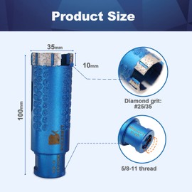 Diamond Core Drill Bit,BRSCHNITT 1 3/8 Inch Laser Welded Diamond Hole Saw with 5/8-11 Thread for Granite Marble Solid Block Stone Reinforced Concrete,Dry or Wet Drilling (35mm 2pcs)