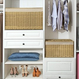 SONGMICS Storage Chest with Lid, Storage Trunk with Cotton Liner and Metal Frame, Storage Box Basket Decorative Bin for Bedroom Closet Laundry Room, Natural URST56NL