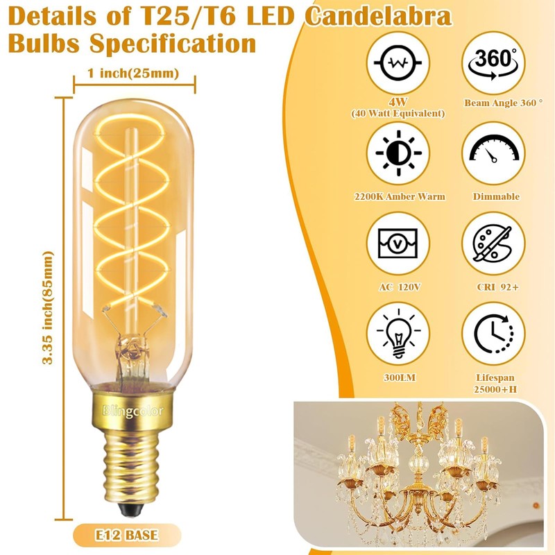 BLINGCOLOR Dimmable E12 LED Edison Candelabra Bulbs 40 Watt Equivalent,