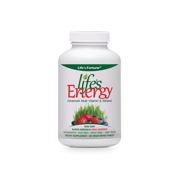 Life's Fortune Life's Energy Advanced Multi-Vitamin and Mineral Non-GMO - Super Greens - ORAC Berries - AntiOxidants - Enzymes - Iron Free - GMP Tested, 60 Veggie Tablets