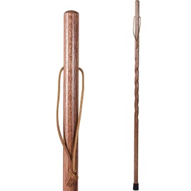 Brazos Handcrafted Wood Walking Stick, Twisted Oak, Backpacker Style Handle, for Men & Women, Made in the USA, Red, 48"