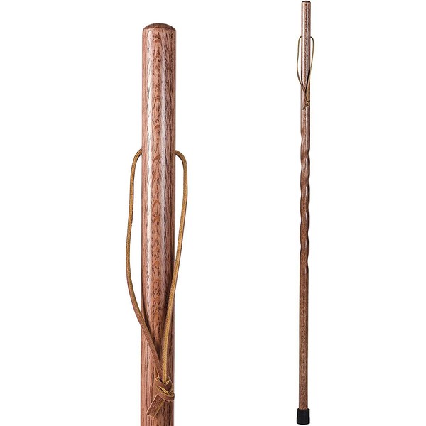 Brazos Handcrafted Wood Walking Stick, Twisted Oak, Backpacker Style Handle, for Men & Women, Made in the USA, Red, 48"