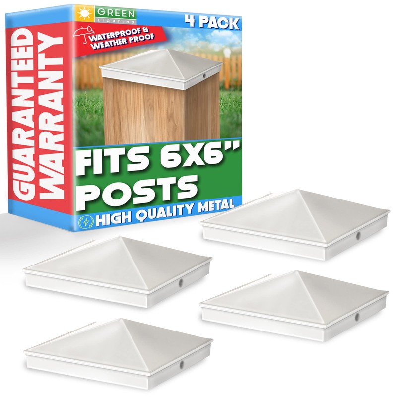 GreenLighting 6x6 Aluminum Pyramid Post Cap Cover (White 4 Pack)