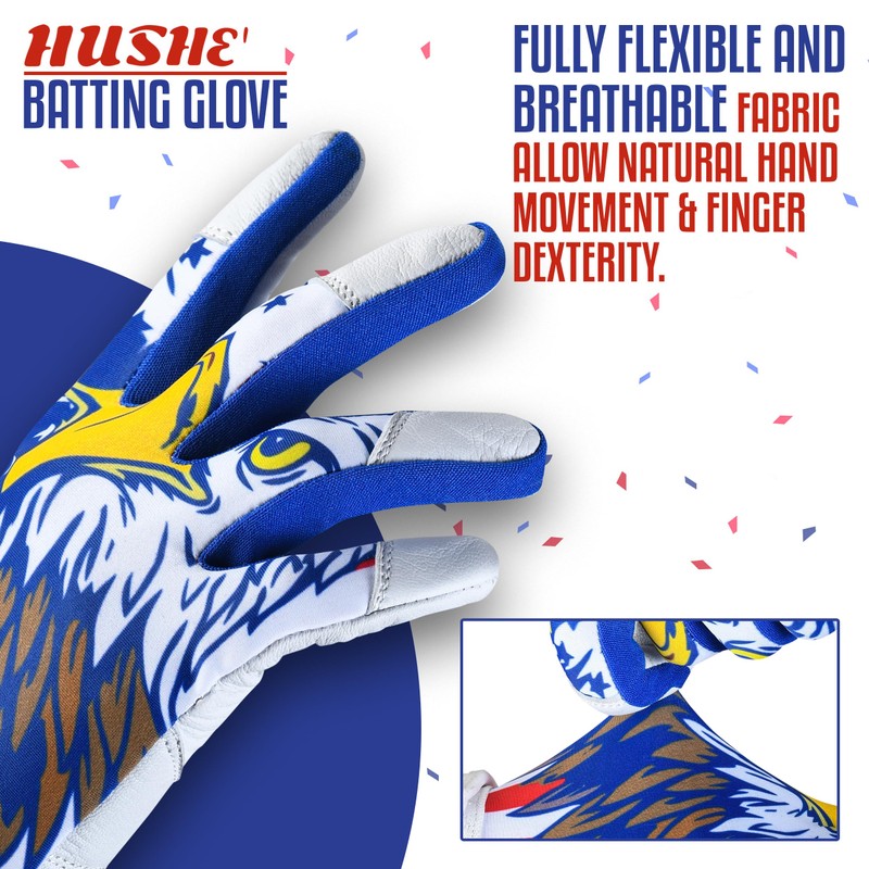 Hushe' Batting Gloves (White Eagle, Adult Medium)