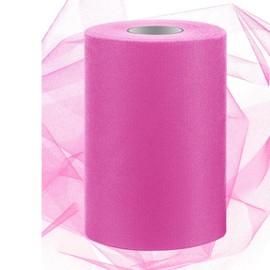 Swpeet 6 Inch by 100 Yards Peach Red Tulle Fabric Roll, Fabric Spool Tulle Ribbon, Tulle Ribbon Sheer Mesh Netting Polyester Spool for DIY Birthday Party Wedding Decorations Christmas Craft Supplies