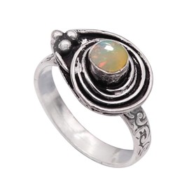 JEWELSTREZORO Opal Edelstein 925 Sterling Silber Band Ring Herren & Damen Geschenkartikel Handgefertigter Schmuck TSR1004BE_5 (51 (16.2))