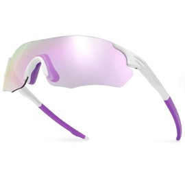 UVTQSSP Photochromic Cycling Glasses for Men and Women, Photochromic Cycling Glasses, Sports Glasses with UV400 Protection, TR90, Ultralight Frameless Sunglasses, Purple Legs/Purple Lenses