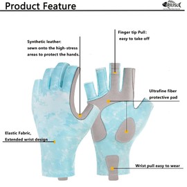 BRILISLE Fishing Gloves for Women UPF 50+, Sun Uv Protection Fingerless Anti-Slip Gloves for Kayaking Paddling Hiking Sailing Rowing Driving Canoeing Cyan_m