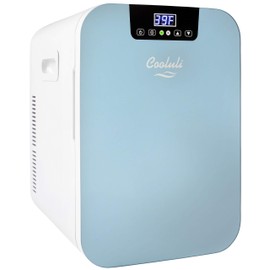 Cooluli 20L Mini Fridge For Bedroom - Car, Office Desk & College Dorm Room Glass Front Digital Temperature Control 12v Small Refrigerator for Food, Drinks, Skin Care, Beauty Breast Milk (Blue)