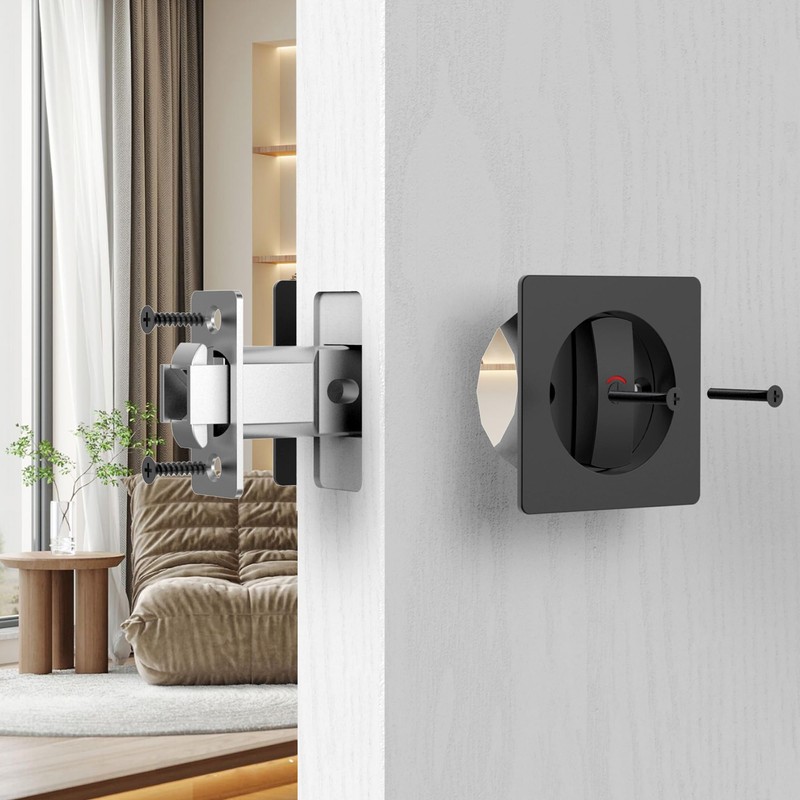 Pocket Door Lock Indicator Lock Flush Handles Latch Privacy Bed/Bath