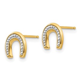 Diamond2Deal 14k Yellow Gold and Rhodium-Plated Horseshoe Post Earrings (L- 0.31 inch, W- 0.27 inch)