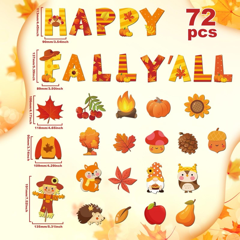 Estune 72 Pcs Happy Fall Cutouts Fall Classroom Bulletin Board