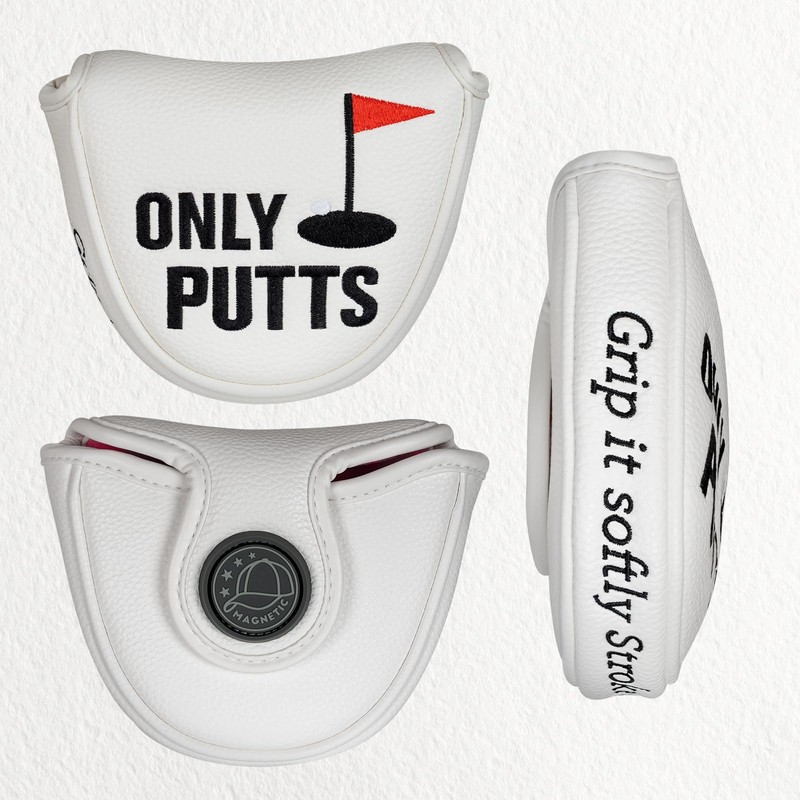 Golf Putter Club Head Cover Mallet Magnetic White PU Leather