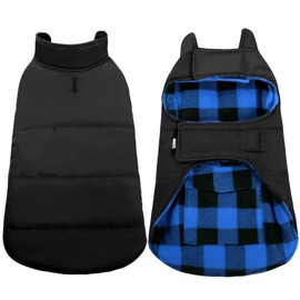 ASENKU Reversible Dog Coat - Plaid Fleece Jacket, Waterproof & Windproof, Perfect for Cold Weather - Small to Large Dogs (Blue, XL)