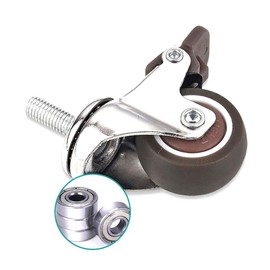 4 Castors for Furniture M6 x 15 mm with Thread 25 mm Soft Rubber TPE Thread Mini Castors Furniture Castors (2 Pieces with Brake) (25 mm)