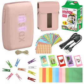 Bundle with Compatible Fuji Mini Link 3 Smartphone Printer Clay White + Fuji Film Value Pack 20 Sheets Accessories Bundle with Album + 5 Plastic Desk Frames + Paper & Sticker Frames (Rose Green)
