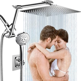 12' Rain Shower Head Combo, High Pressure Rainfall Shower Head with 16' Flexible Adjustment of Height/Angle Upgraded Extension Arm and 5 Setting Spray Handheld Shower Head, Anti-leak (Chrome) | Beekim