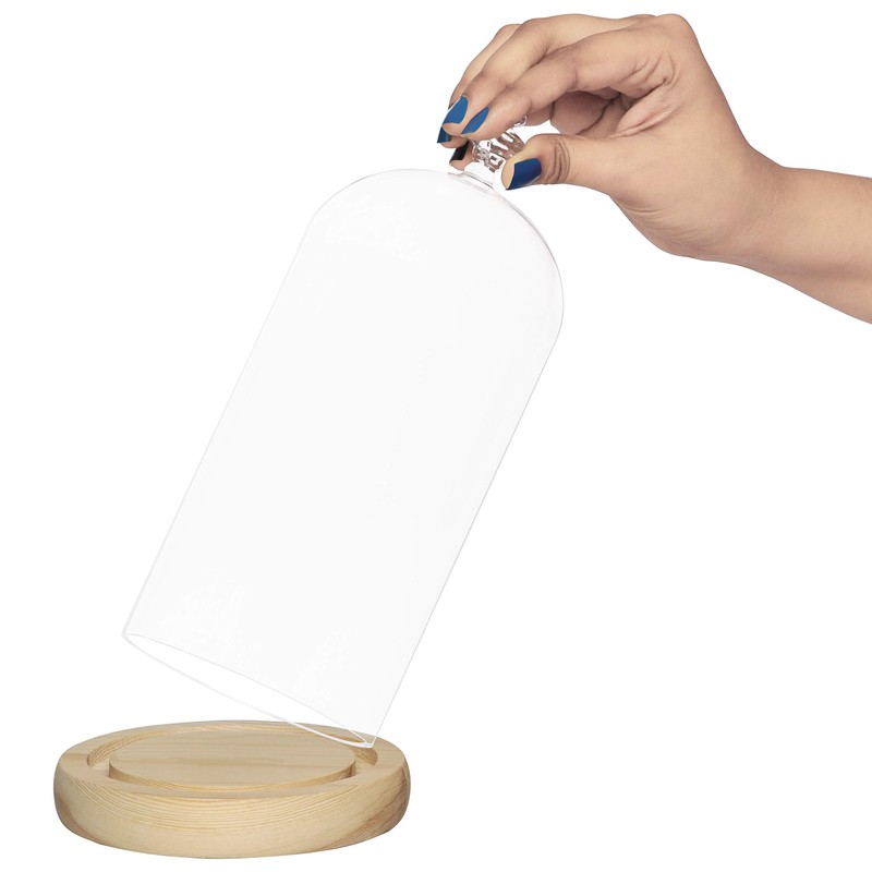 Belle Vous Glass Bell Glass Dome Large with Wooden Base
