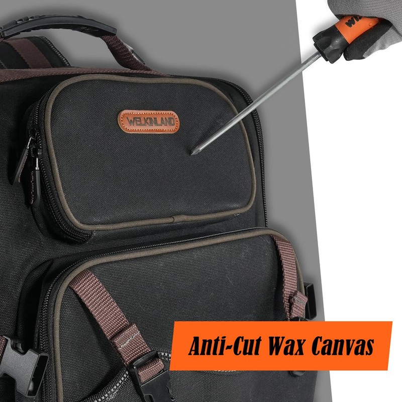 WELKINLAND 46-Pockets Electrician Backpack, Full-Open Tool Backpacks, Heavy Duty Tools