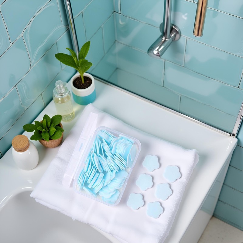 DPWOUM 100Pcs Blue Mini Portable Travel Soap Paper Sheets,Flower Shape