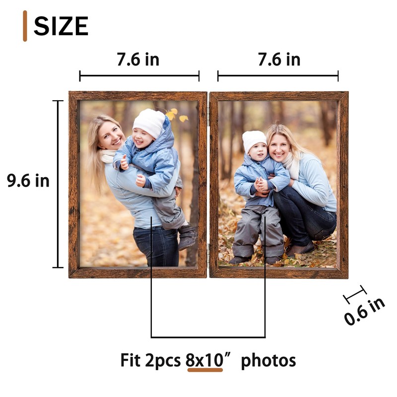 8x10 Double Picture Frames Vertical Hinged Wood Bifold Photo Frame