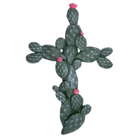 Cactus and Pink Flower Cross, Wall Hanging Decoration, Religious Gift, 11.75 Inch