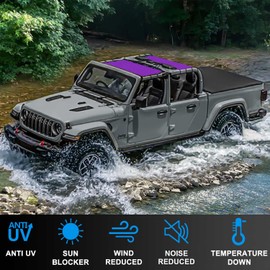 JT Top Sun Shade Roof Compatible with Jeep Gladiator 4 Door 2018 to 2023 Sunshade Sunroof Bikini Cover Blocks UV Wind Noise Purple Mesh for Front and Rear 2 pcs