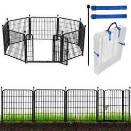 ADAVIN 32 in(H) Garden Fences and Borders,1 Gate+7 Panels Dog Fence Outdoor for Yard, Heavy Duty Iron Metal Animal Barrier Fence, Portable Fence, Flower Garden Fencing,Total 17.7 Ft(L), Black