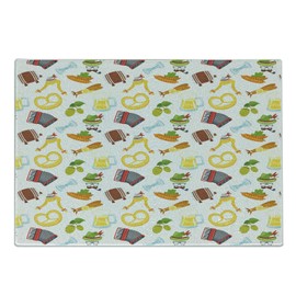 Ambesonne Bavarian Cutting Board, Cartoon Arrangement Traditional Motifs Pretzel Beer and Sausage Retro Classic, Decorative Tempered Glass Cutting and Serving Board, Small Size, Multicolor