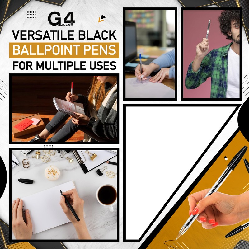 G4GADGET Pack of 50 Black Pens - Smooth Writing Ballpoint