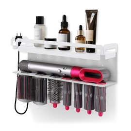 iulrtba Föhnhalter Wand Ohne Bohren, Wandhalterung Halter für 7 In 1 Styler Lockenstab Zubehör, Föhn Halterung für Dyson Airwrap Zubehör, für Bad Barbershop (Weiß)