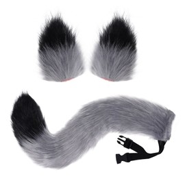 baotongle Fox Ears and Tail Costume Set, One Size, Grey and black