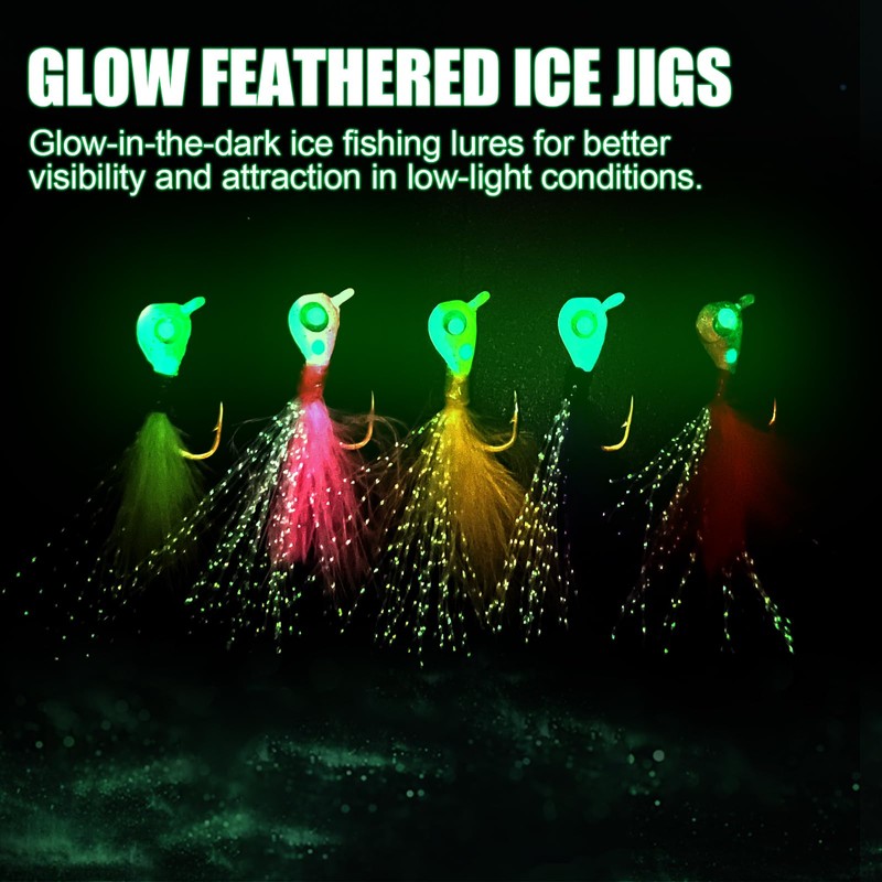 CWSDXM 15PCS Ice Fishing Jigs Glow-in-The-Dark Ice Fishing Set with