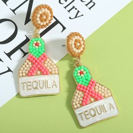 Beaded Tequila Earrings for Women, Champagne Wine Bottle Dangle Earrings, Beaded Alloy Tequila Earrings for Party Jewelry Gifts (Lime)