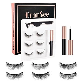 Pestañas Postizas Magnésicas, Kit de 3 Pares Pestañas Postizas, Pestañas 3D con Delineador Magnético y Pinza, Kit de Extensión de Pestañas Reusables y Impermeables, No Necesita Pegamento - Denso