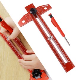 Zxfuture Woodworking Scriber Marking Line Ruler, T Type Woodworking Ruler 16 inch, Adjustable Aluminum Alloy Sliding T-Square Ruler, Precision Line Drawing aid Ruler with Angle Adjustment Scale(Red)